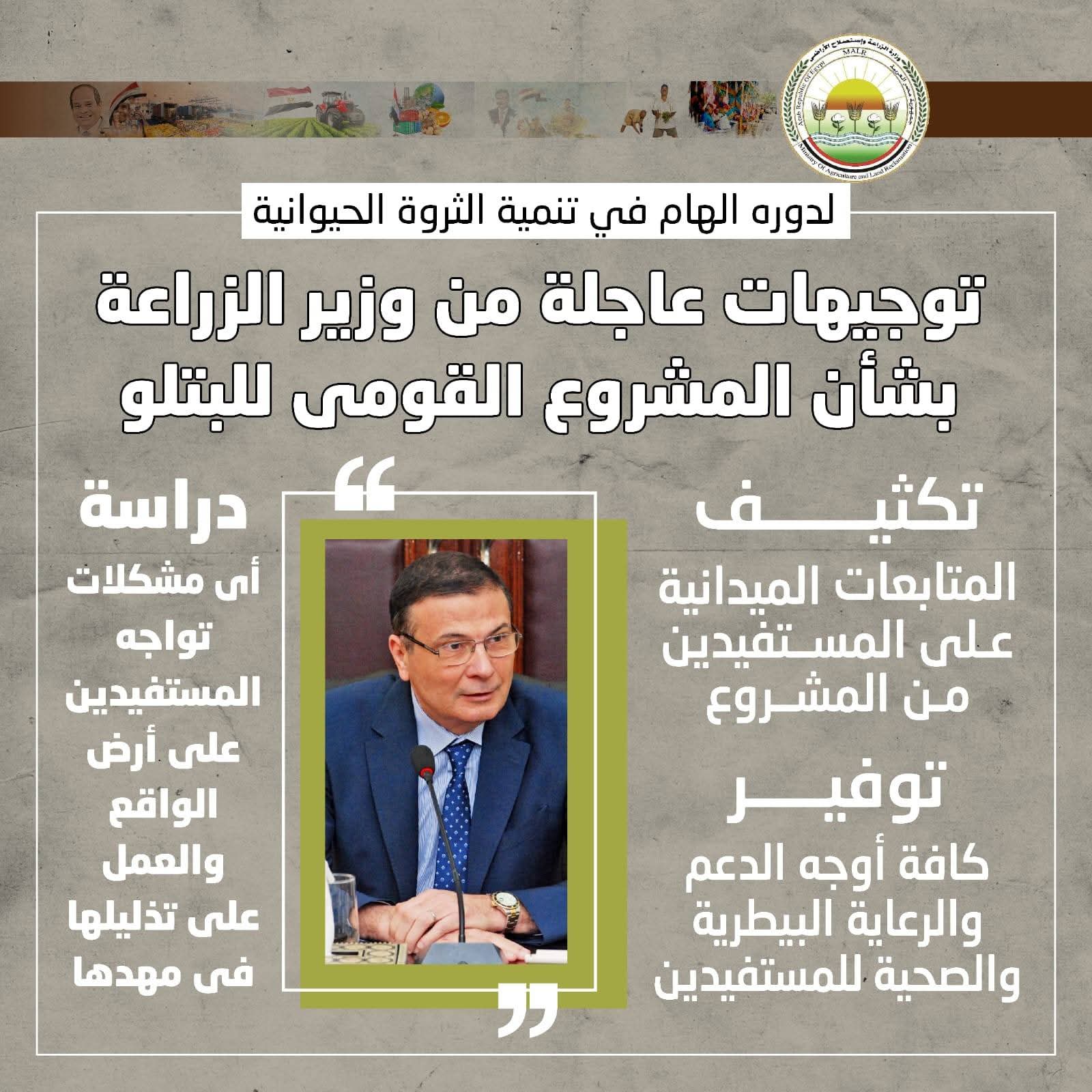 وزير الزراعة يوافق على صرف أكثر من 297 مليون جنيه تمويلاً جديداً للمشروع القومى للبتلو 3 FB IMG 1771149074072